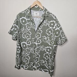 FOLK Clothing Hugo Shirt Men's Medium Green White Cotton Floral Short Sleeve